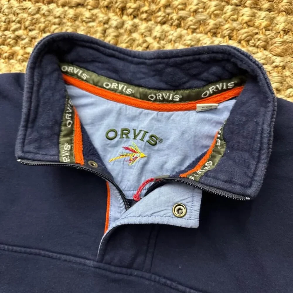Orvis Quarter Zip Pullover Large Snap Blue (Large) Mens